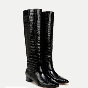 Veronica Beard Cecile Croc-Embossed Tall Boot in Black - size 7